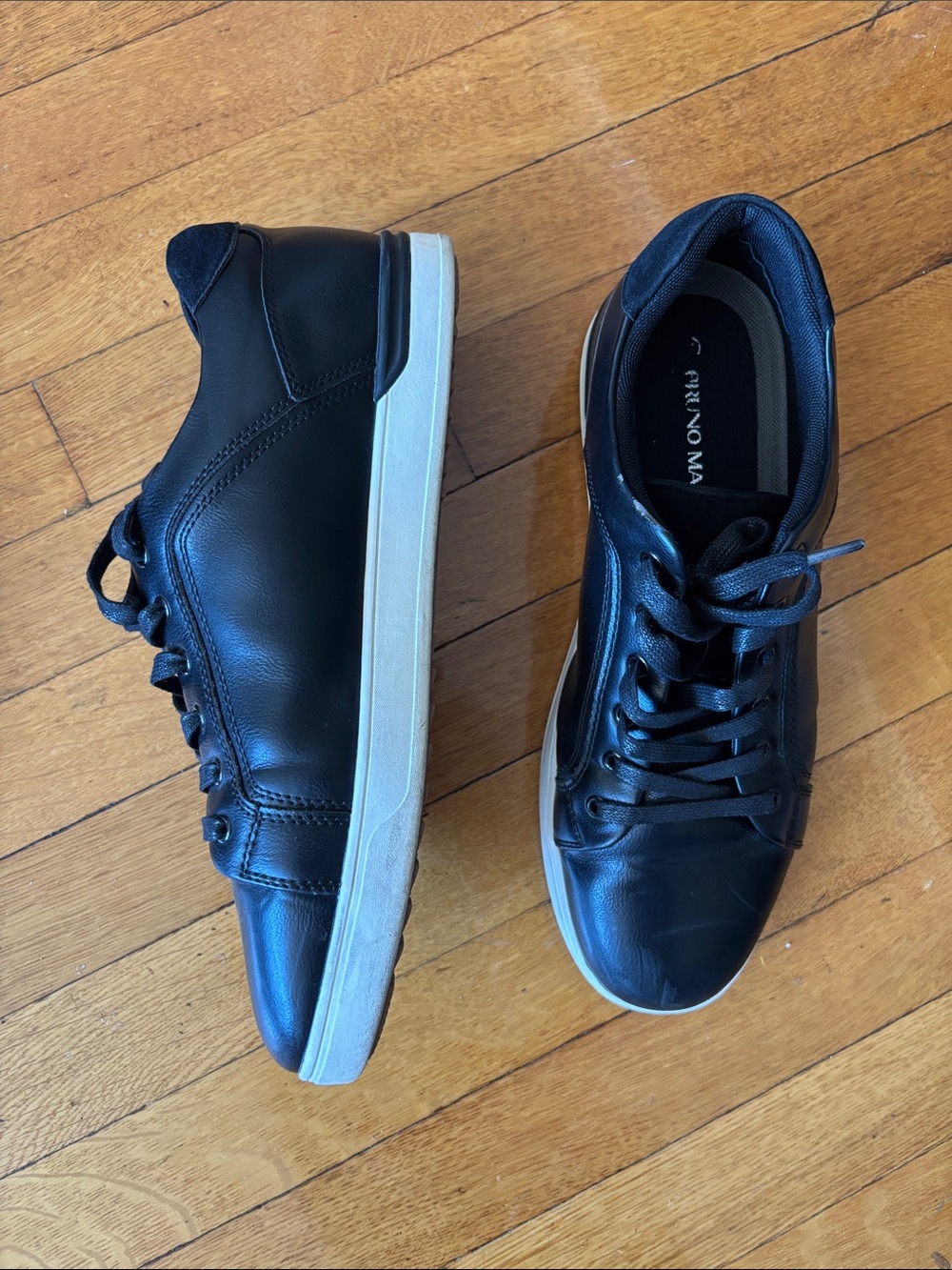 Bruno Marc Men’s Black Leather Low-Top Sneakers